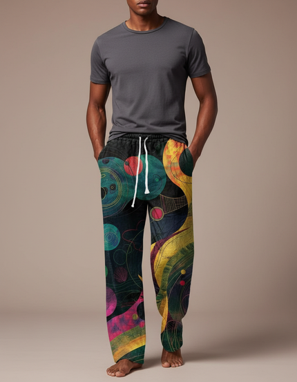 Pantalon Fluide Imprimé Abstrait Coloré Ample Décontracté Homme - Viscose