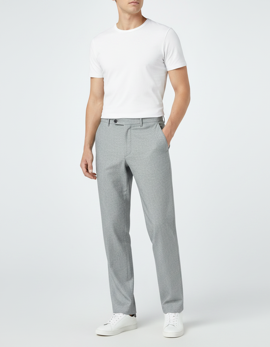 Pantalon Fluide Gris Motif Décontracté Extensible Homme - Polyester