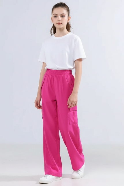 Pantalon Fluide Rose Cargo Ample Enfant Sportswear - Polyester