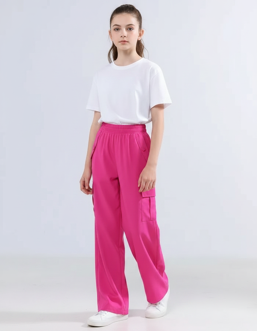 Pantalon Fluide Rose Cargo Ample Enfant Sportswear - Polyester
