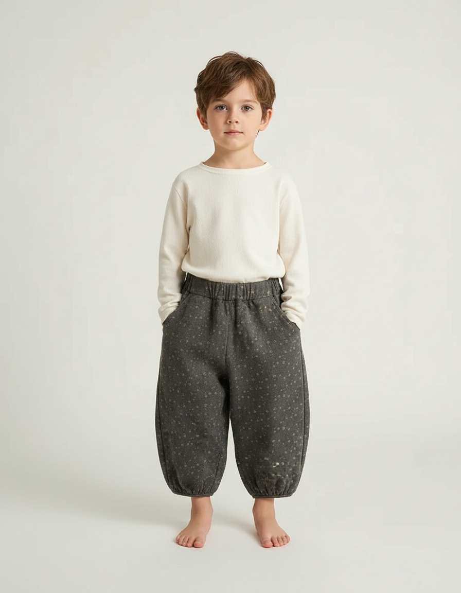 Pantalon Fluide Gris Ample Imprimé Floral Enfant - Molleton