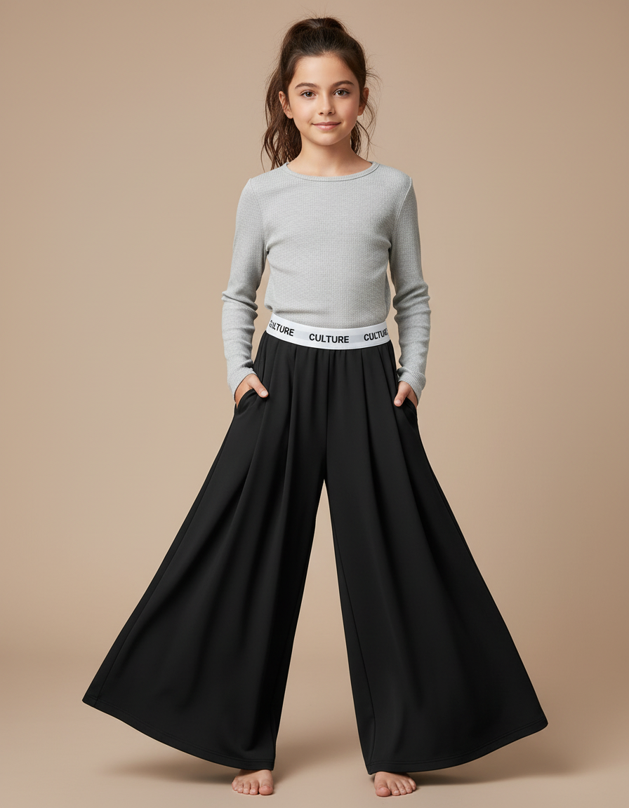 Pantalon Fluide Noir Ample Confortable CULTURE Enfant - Viscose