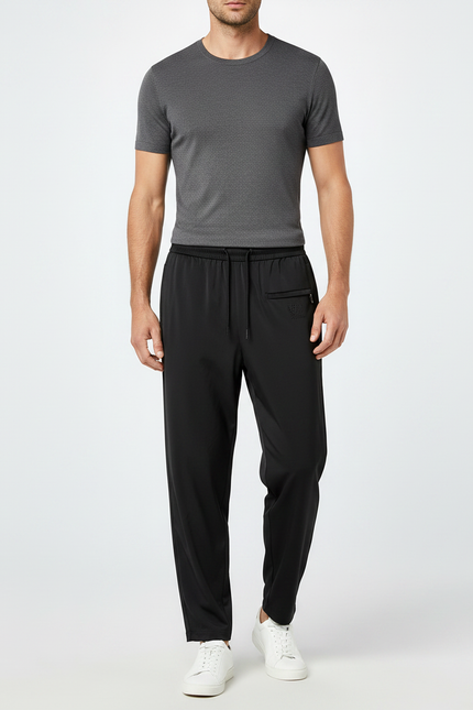 Pantalon Fluide Noir Droit Décontracté Homme - Polyester