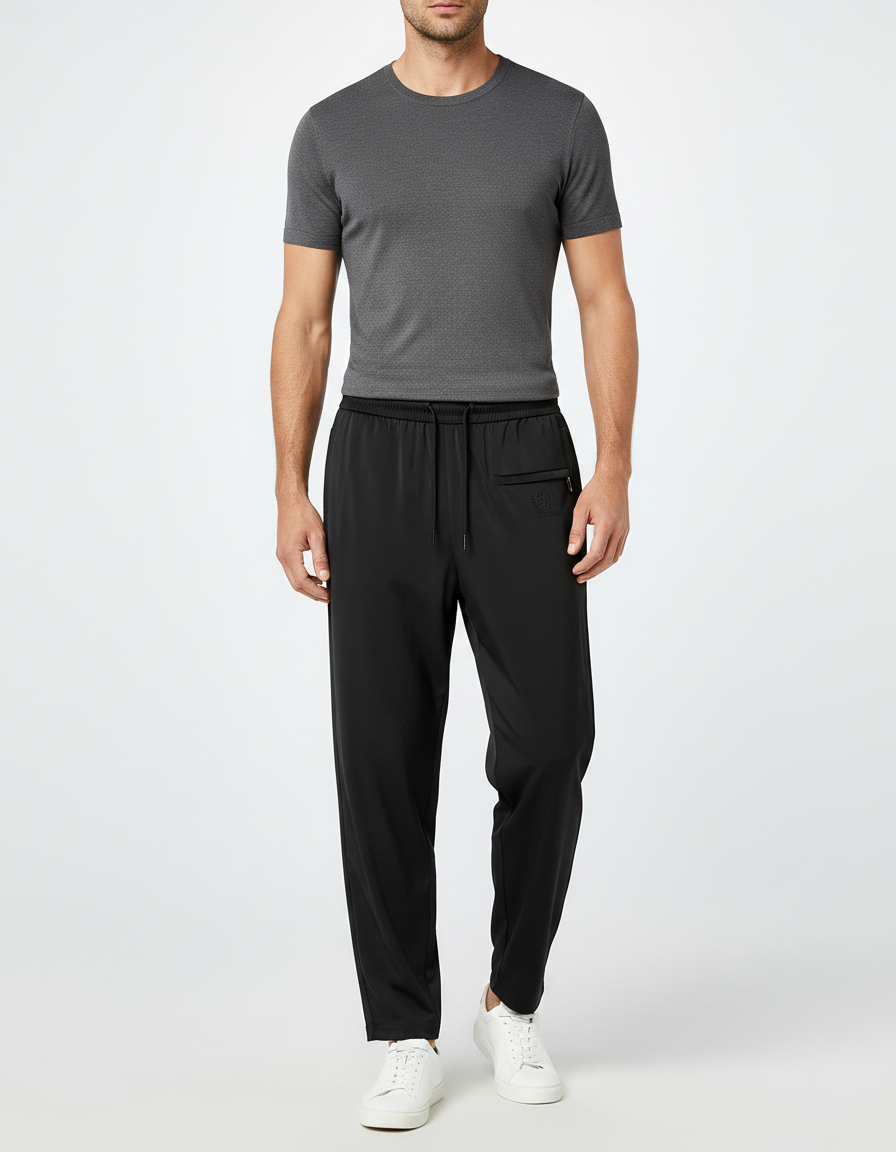 Pantalon Fluide Noir Droit Décontracté Homme - Polyester