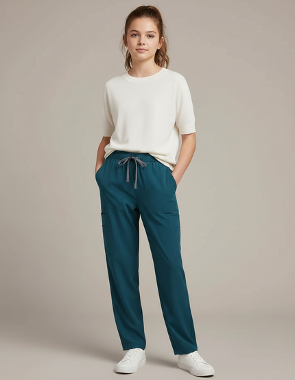 Pantalon Fluide Vert Canard Cargo Décontracté Cordon - Polyester