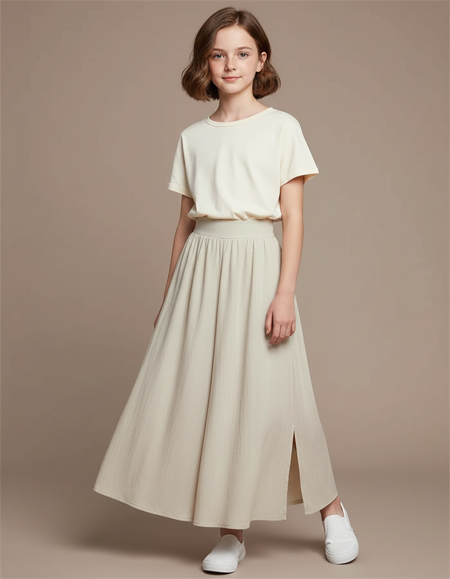 Pantalon Fluide Beige Ample Coton Fendu Décontracté