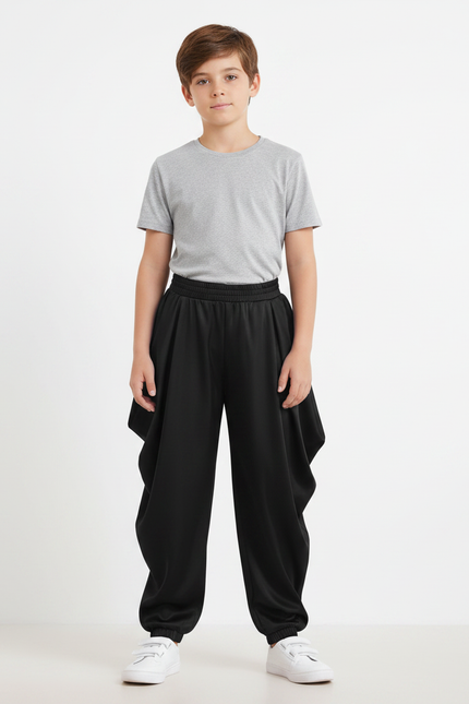 Pantalon Fluide Noir Ample Harem Garçon - Polyester