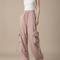 Pantalon Fluide Cargo Rose Ample Taille Haute - Polyester