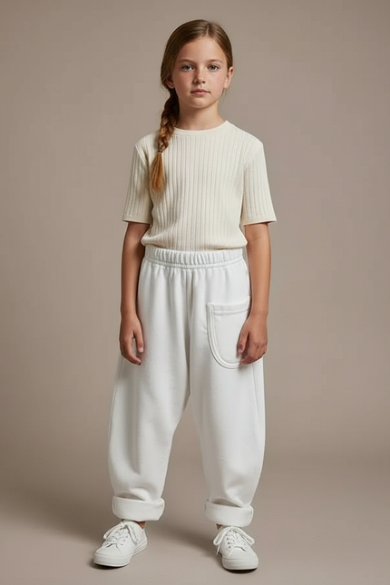 Pantalon Fluide Blanc Ample Molletonné Confortable Enfant