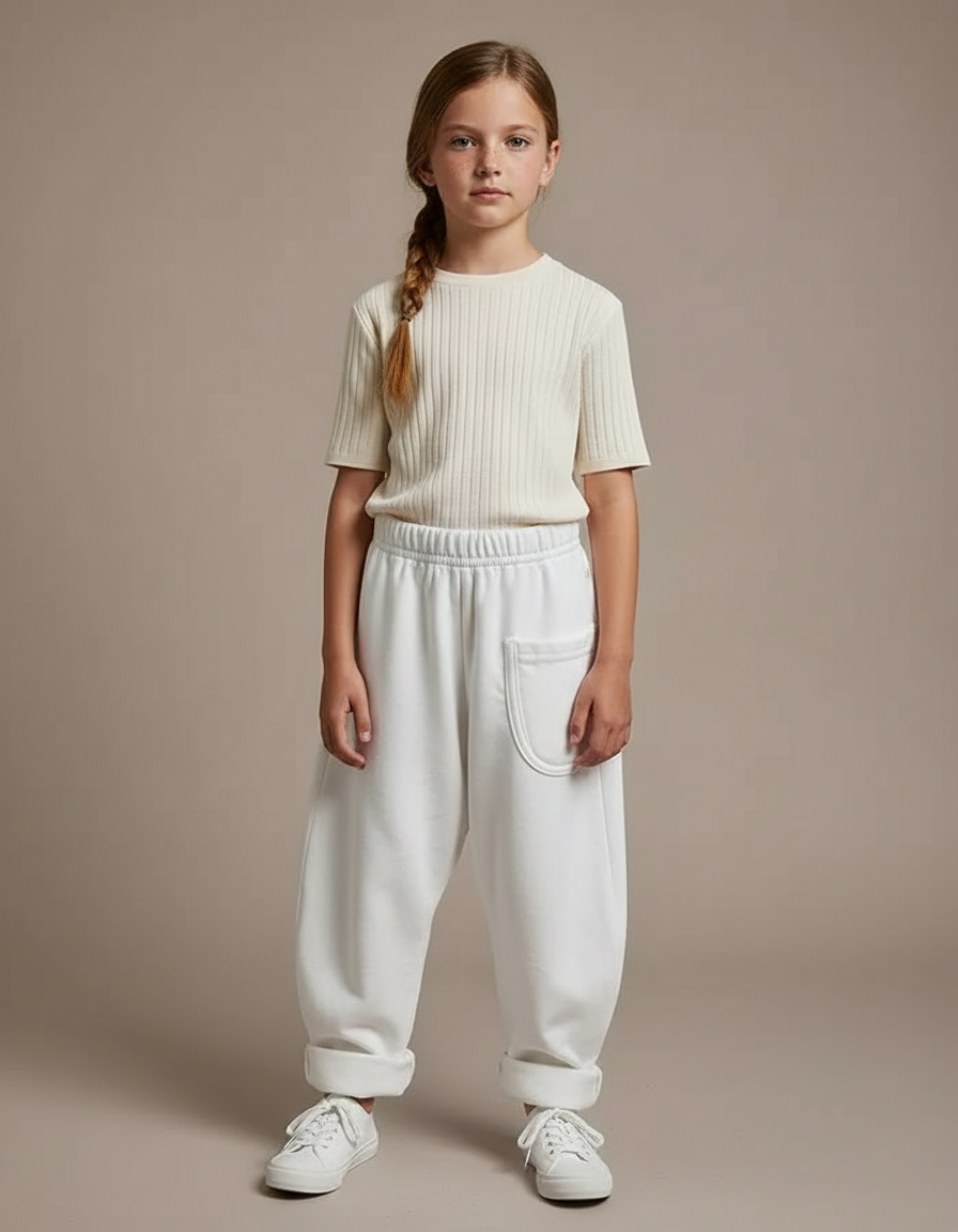 Pantalon Fluide Blanc Ample Molletonné Confortable Enfant