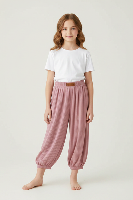 Pantalon Fluide Rayé Rose - Maille