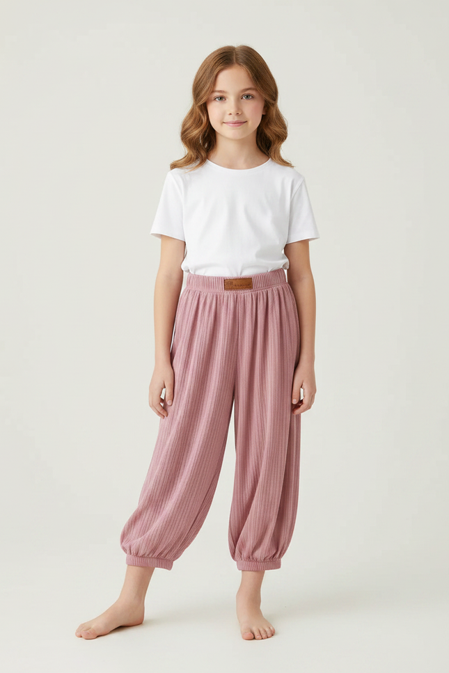 Pantalon Fluide Rayé Rose - Maille