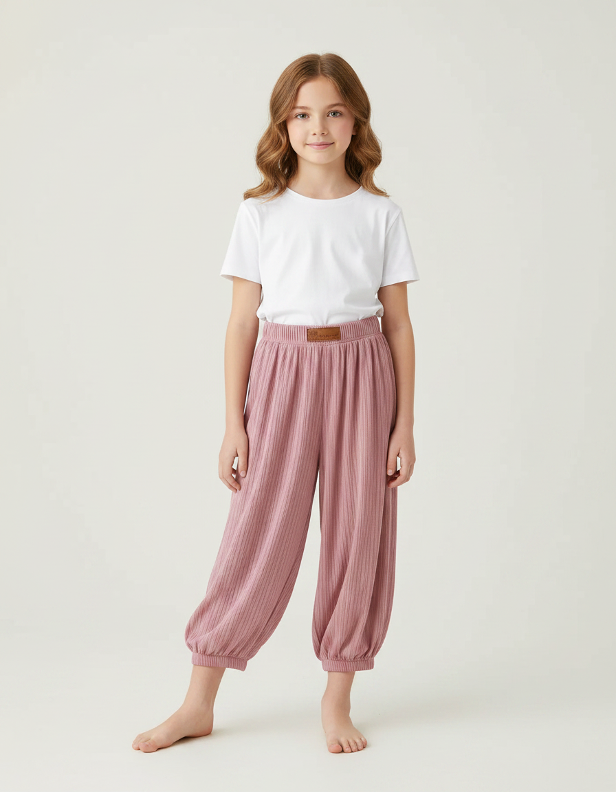Pantalon Fluide Rayé Rose - Maille