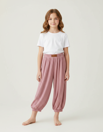 Pantalon Fluide Rayé Rose - Maille