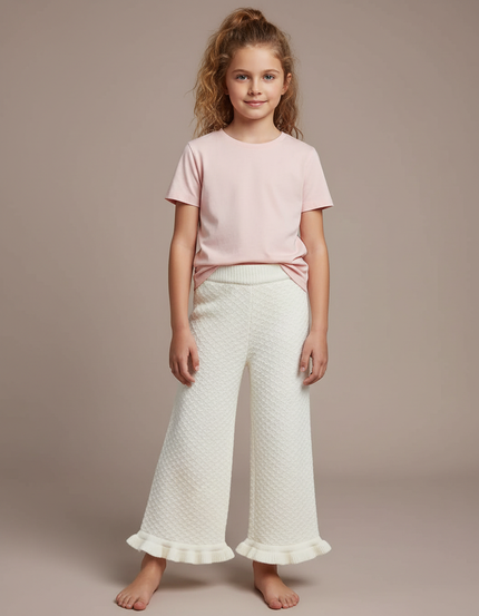 Pantalon Fluide Blanc Ample Tricoté Hiver Enfant - Maille