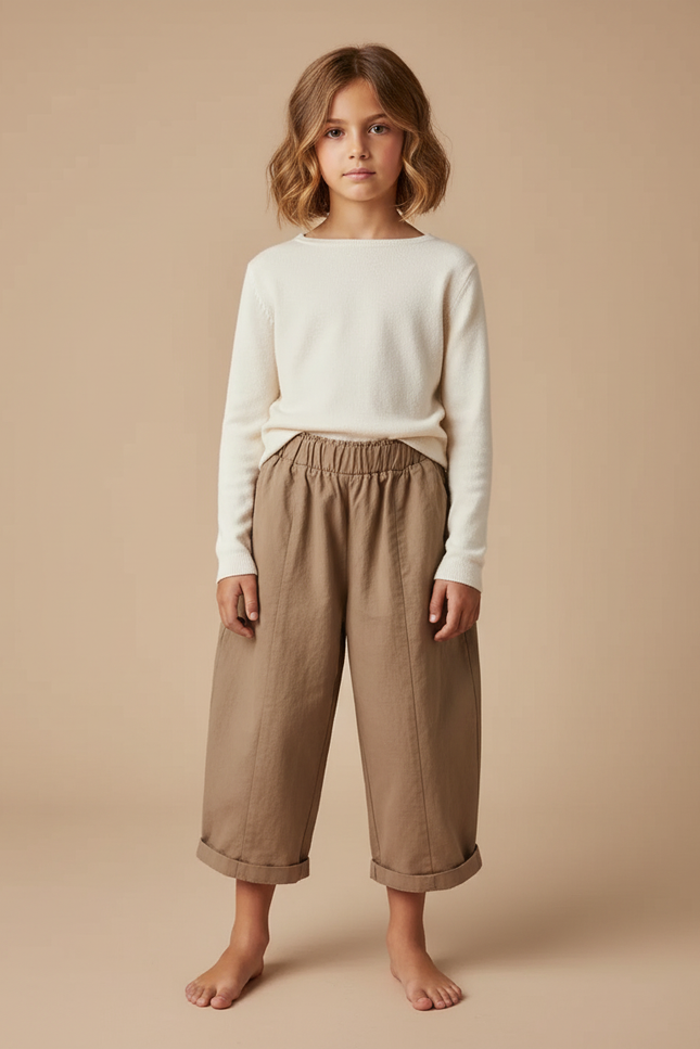 Pantalon Fluide Kaki Ample Coton Casual Enfant