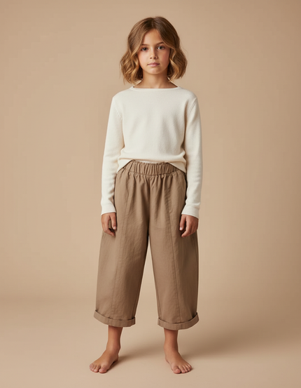 Pantalon Fluide Kaki Ample Coton Casual Enfant