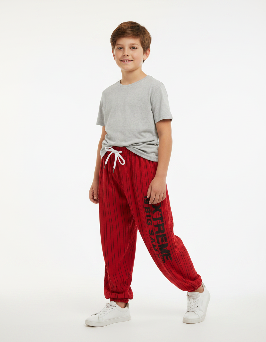 Pantalon Fluide Rouge Rayé Ample Décontracté Enfant - Molleton