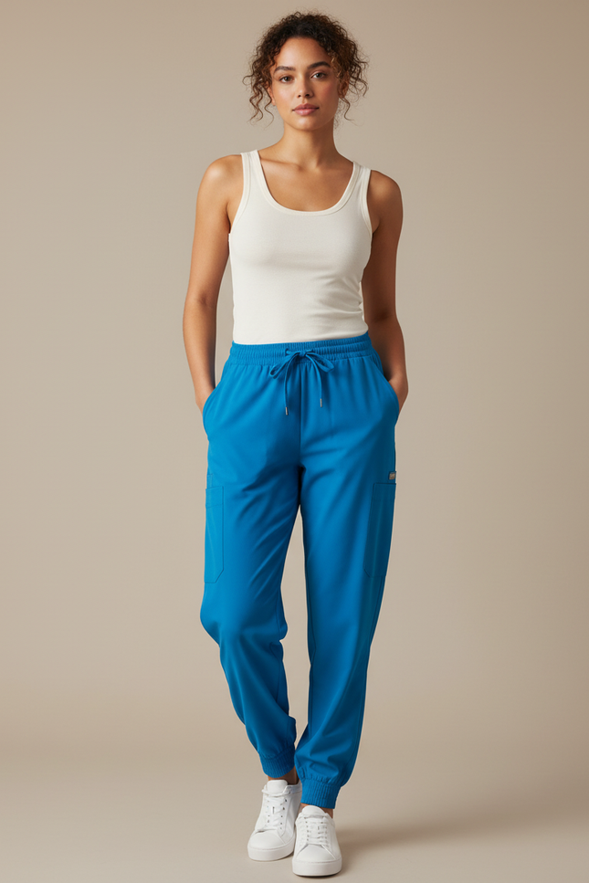 Pantalon Fluide Bleu Cordon De Serrage Jogger Femme - Polyester