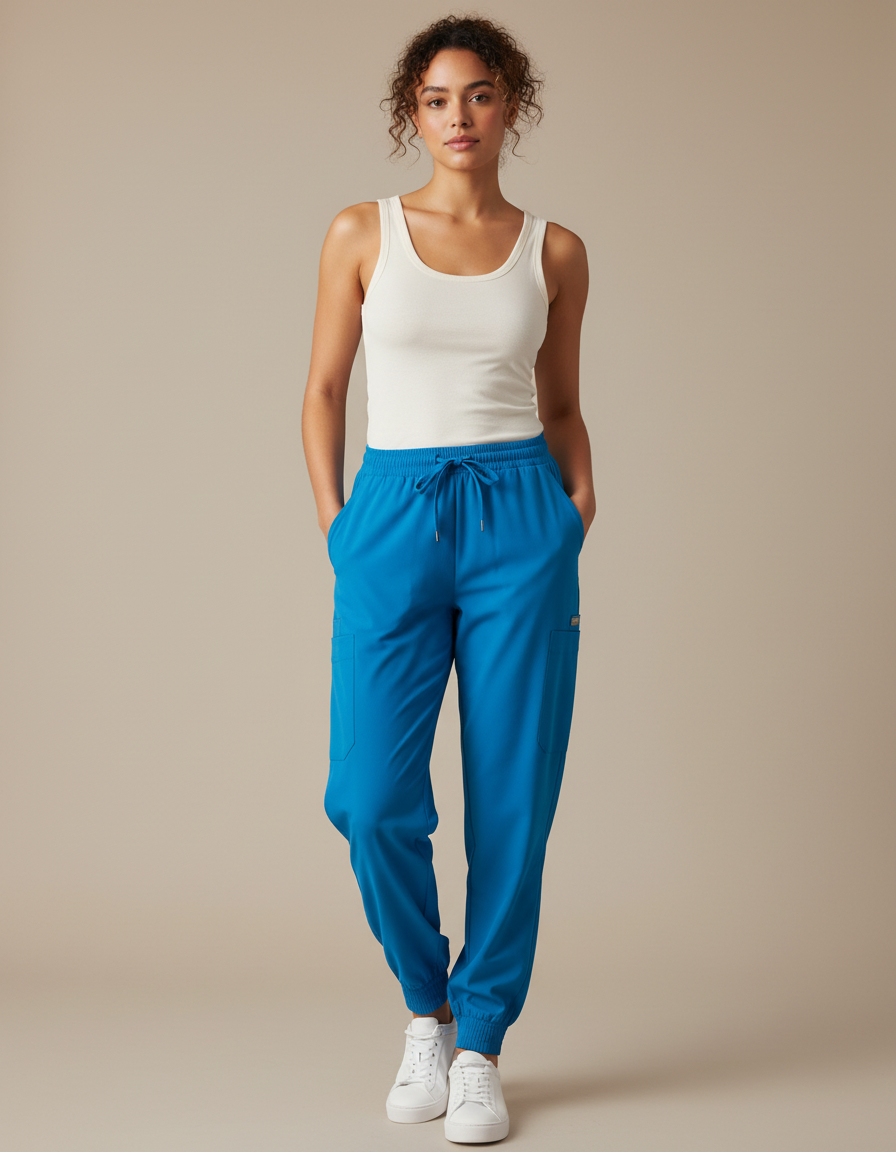 Pantalon Fluide Bleu Cordon De Serrage Jogger Femme - Polyester