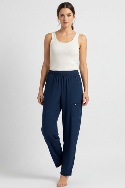 Pantalon Fluide Bleu Marine Cargo Confort Femme - Polyester