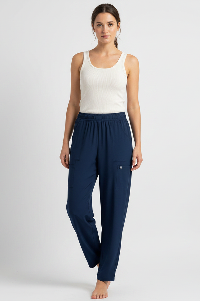 Pantalon Fluide Bleu Marine Cargo Confort Femme - Polyester
