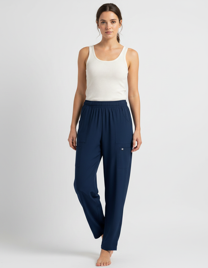 Pantalon Fluide Bleu Marine Cargo Confort Femme - Polyester