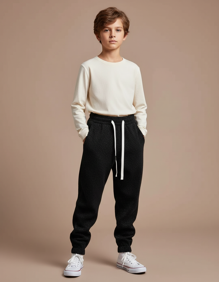 Pantalon Fluide Noir Texturé Ample Décontracté Garçon - Molleton