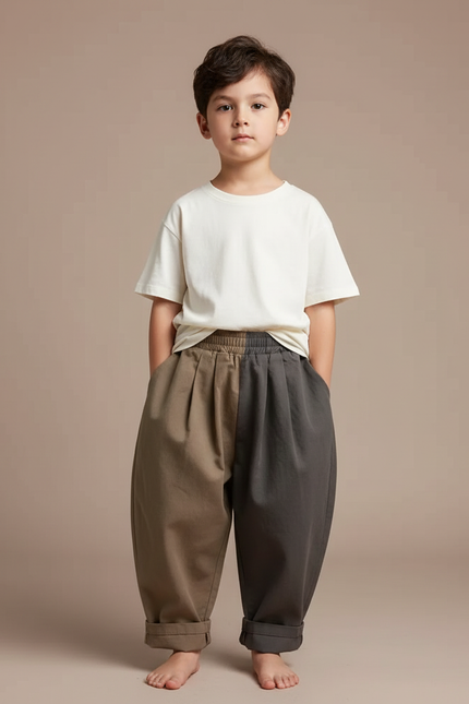 Pantalon Fluide Bicolore Ample Coton Enfant Décontracté - Multicolore Toile