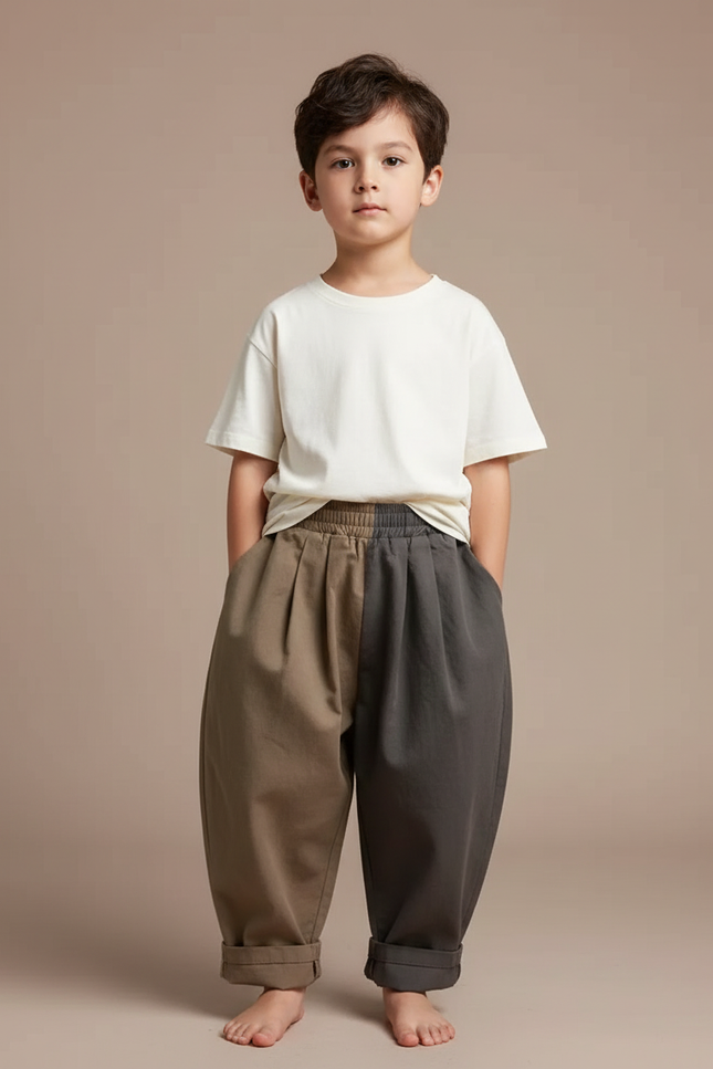 Pantalon Fluide Bicolore Ample Coton Enfant Décontracté - Multicolore Toile