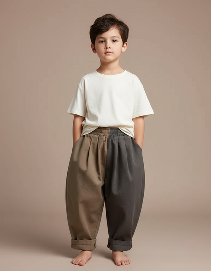 Pantalon Fluide Bicolore Ample Coton Enfant Décontracté - Multicolore Toile