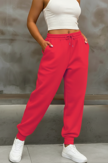 Pantalon Fluide Rouge Ample Cordon Sport Décontracté - Molleton