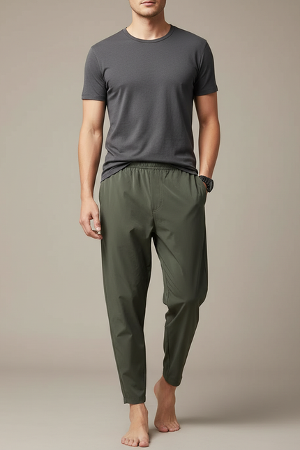 Pantalon Fluide Vert Kaki Homme Décontracté Léger - Polyester