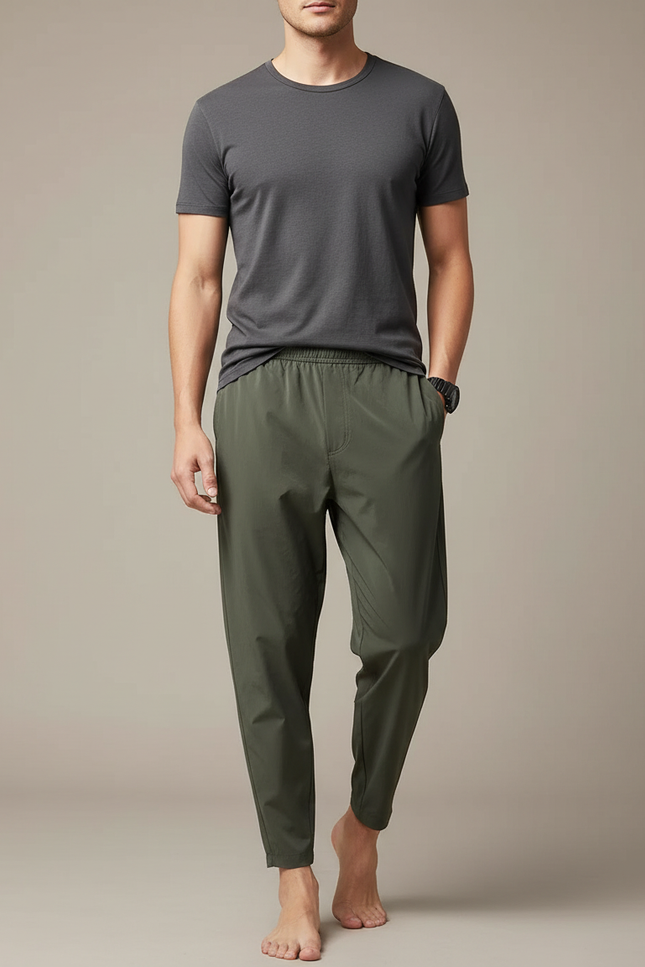 Pantalon Fluide Vert Kaki Homme Décontracté Léger - Polyester