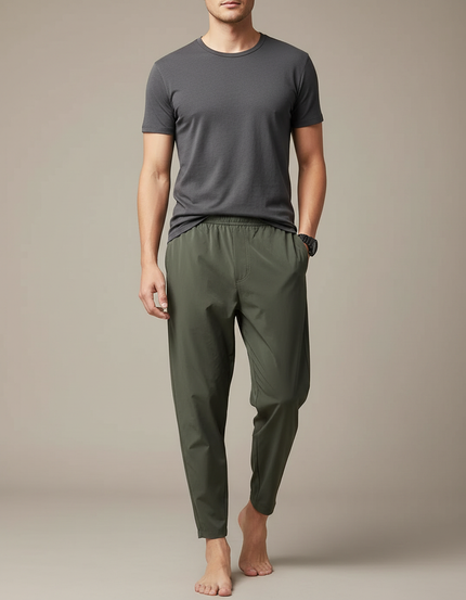 Pantalon Fluide Vert Kaki Homme Décontracté Léger - Polyester