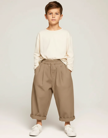 Pantalon Fluide Kaki Ample Coton Enfant Décontracté