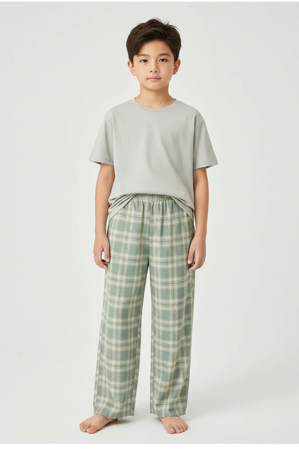 Pantalon Fluide Carreaux Vert Ample Décontracté Enfant - Viscose