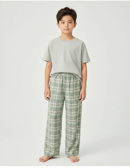 Pantalon Fluide Carreaux Vert Ample Décontracté Enfant - Viscose