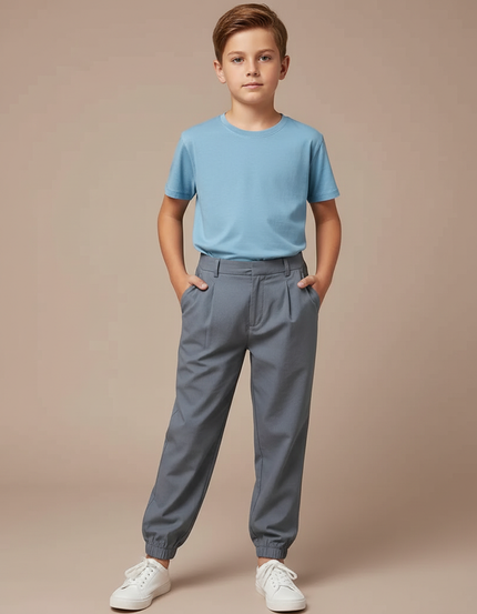 Pantalon Fluide Gris Coton Décontracté Élastiqué Garçon
