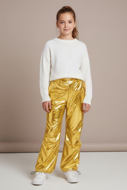 Pantalon Fluide Cargo Métallisé Doré Brillant Enfants - Polyester