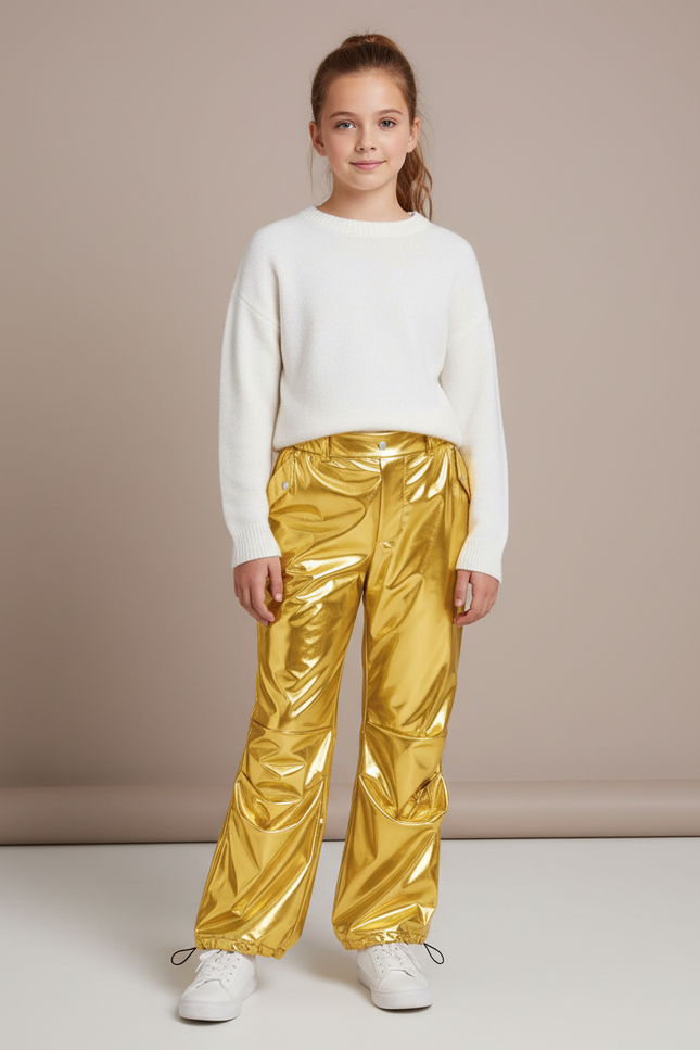 Pantalon Fluide Cargo Métallisé Doré Brillant Enfants - Polyester