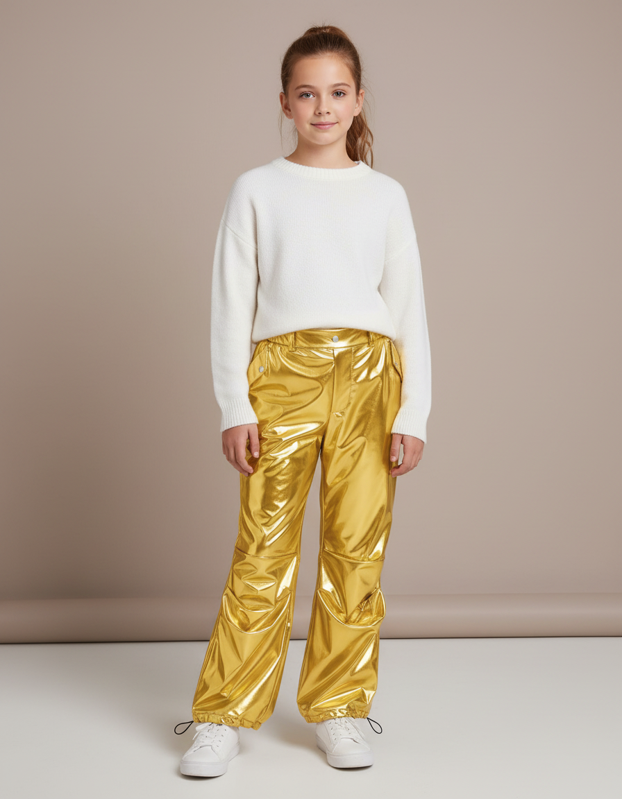 Pantalon Fluide Cargo Métallisé Doré Brillant Enfants - Polyester