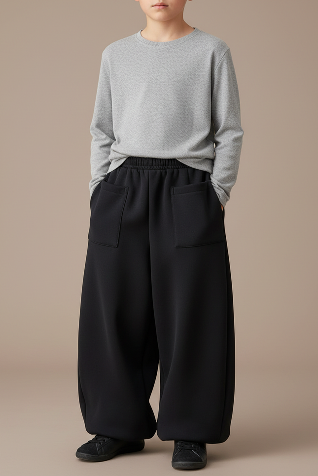 Pantalon Fluide Noir Ample Molleton Épais Enfant