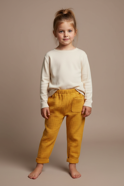 Pantalon Fluide Jaune Moutarde Coton Ample Confortable