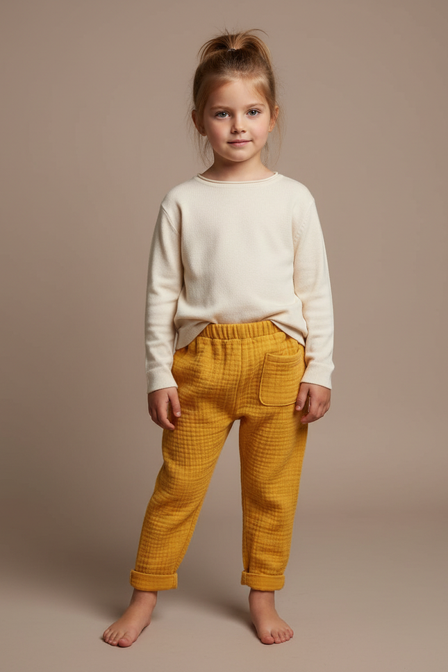 Pantalon Fluide Jaune Moutarde Coton Ample Confortable