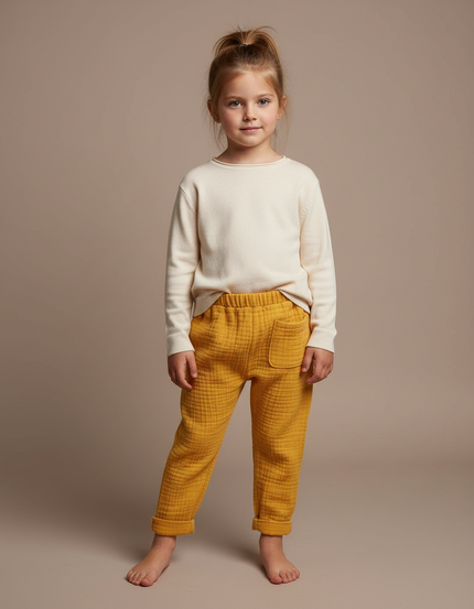 Pantalon Fluide Jaune Moutarde Coton Ample Confortable