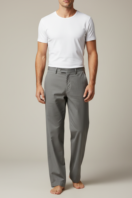 Pantalon Fluide Gris Droit Coton Décontracté Homme - Gabardine