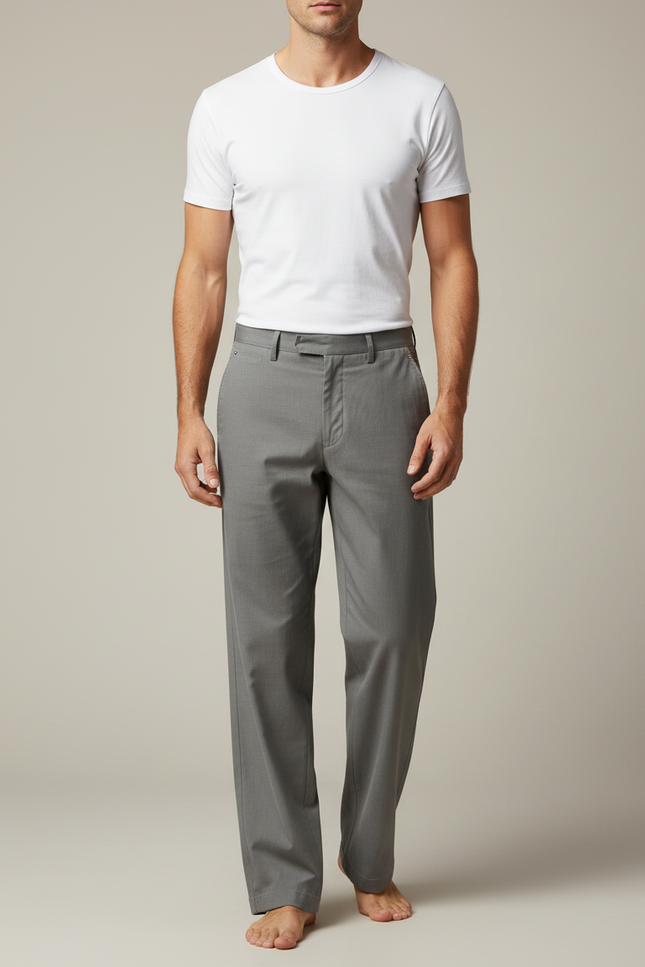 Pantalon Fluide Gris Droit Coton Décontracté Homme - Gabardine