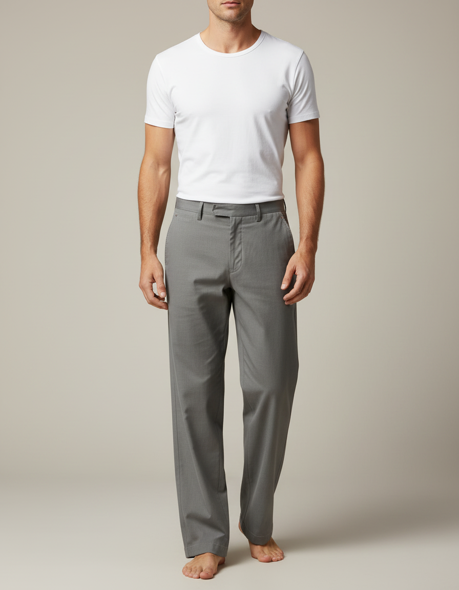 Pantalon Fluide Gris Droit Coton Décontracté Homme - Gabardine