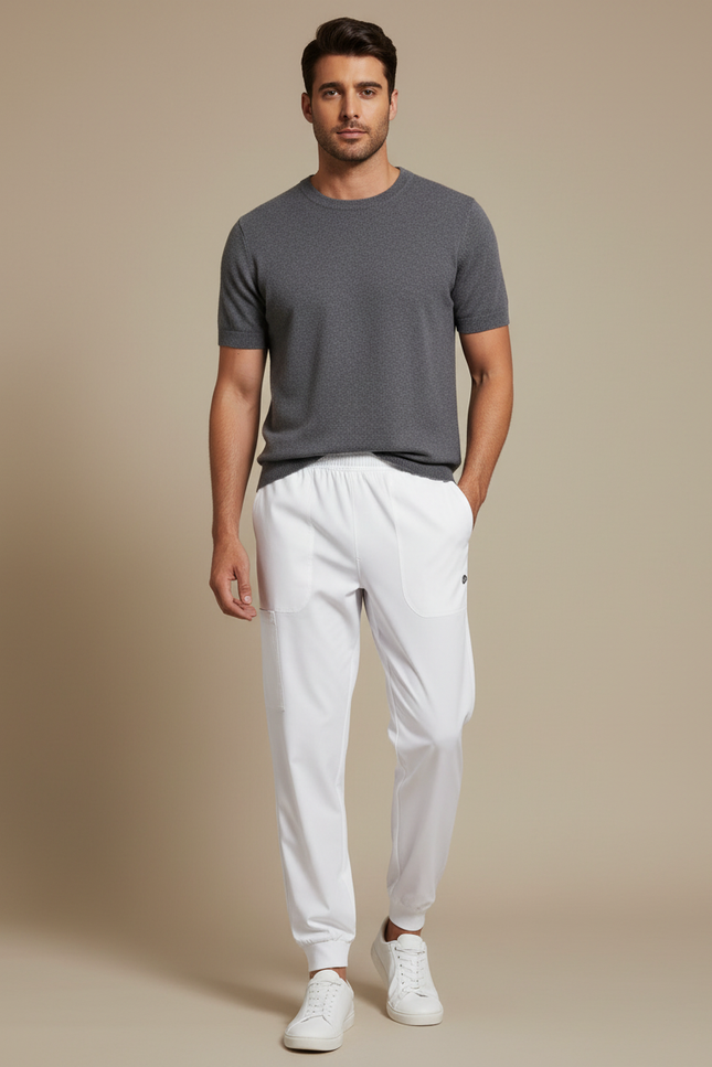 Pantalon Fluide Blanc Jogger Anti-plis Respirant Homme - Polyester